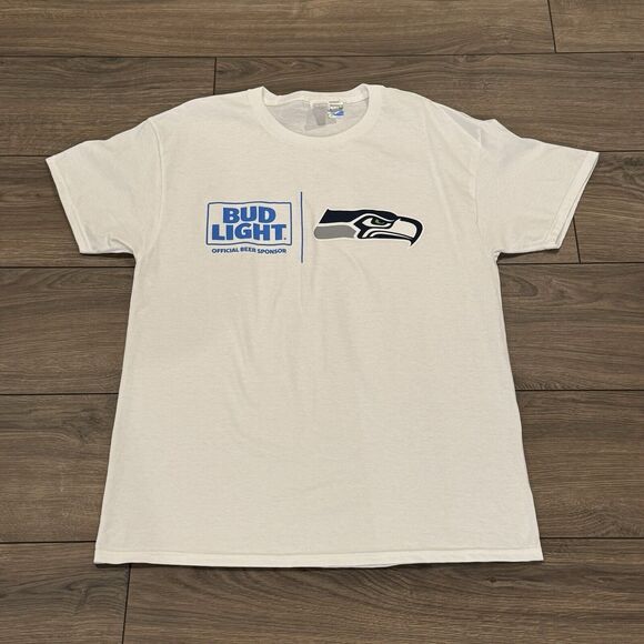 Vintage SEATTLE SEAHAWKS x Bud Light Promo Shirt White Size Large NEW RARE - Picture 1 of 4